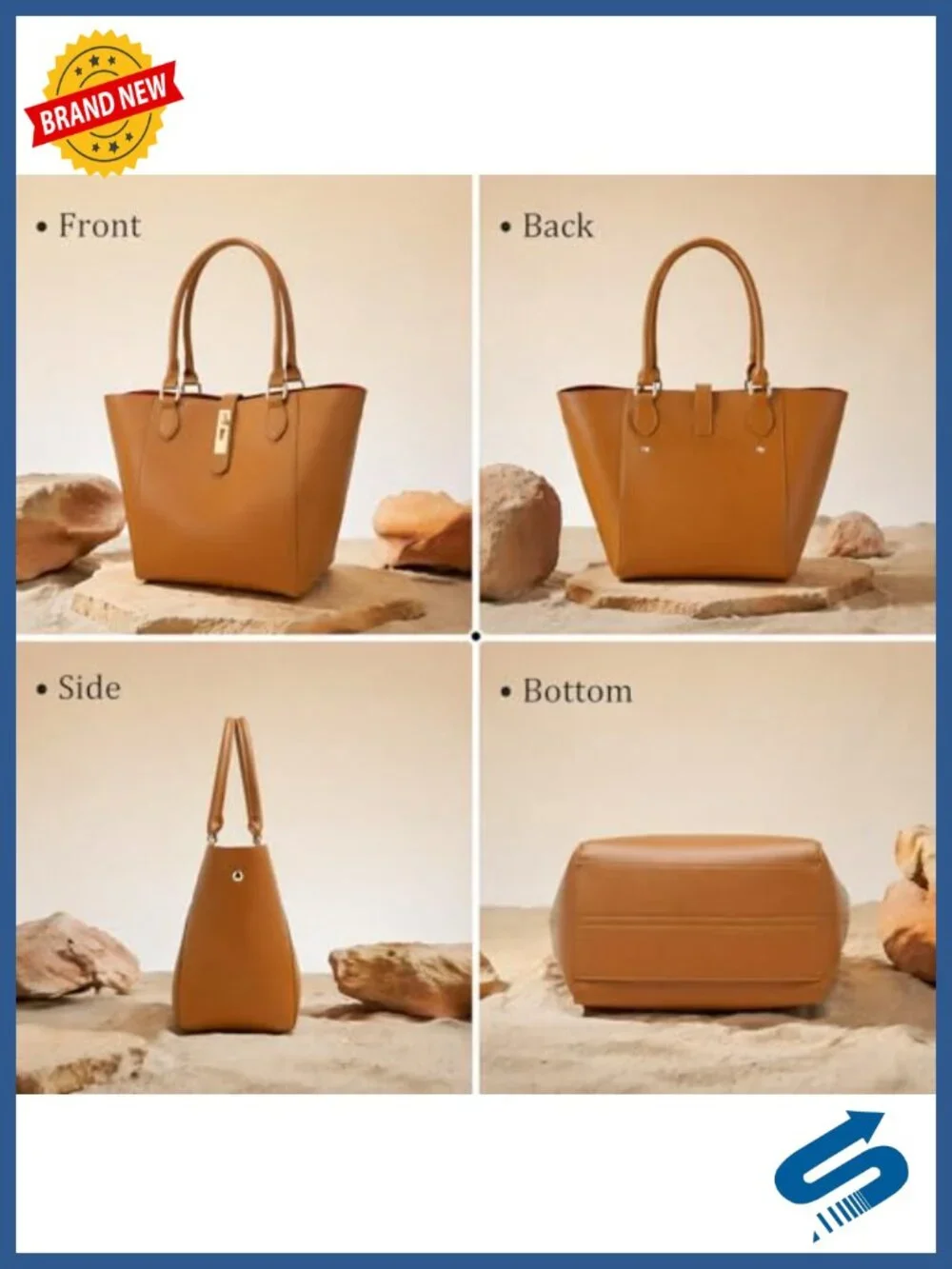 Vegan Leather Bucket Tote Bag with Adjustable Wide Strap